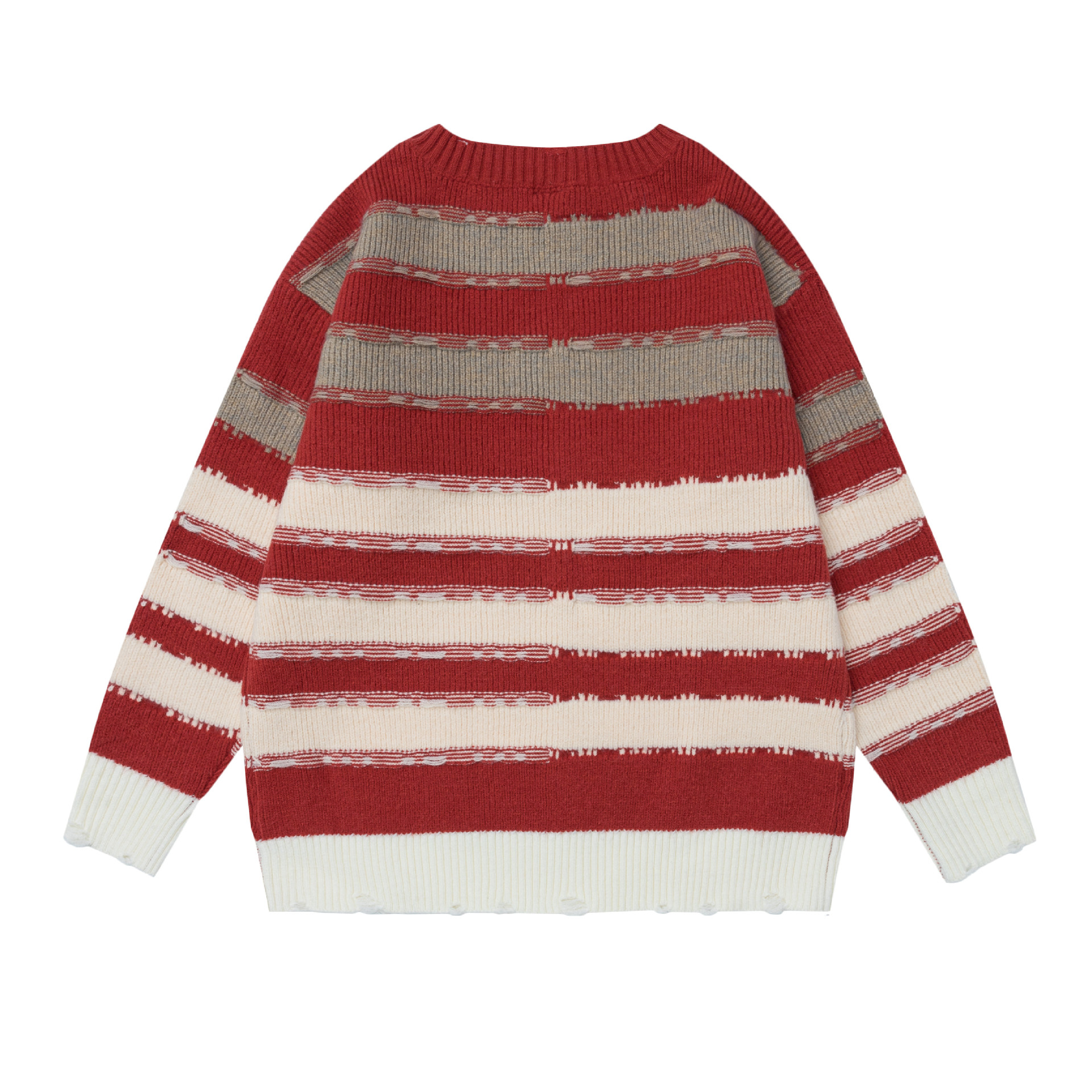 Striped hand-painted cat round neck sweater — image 3