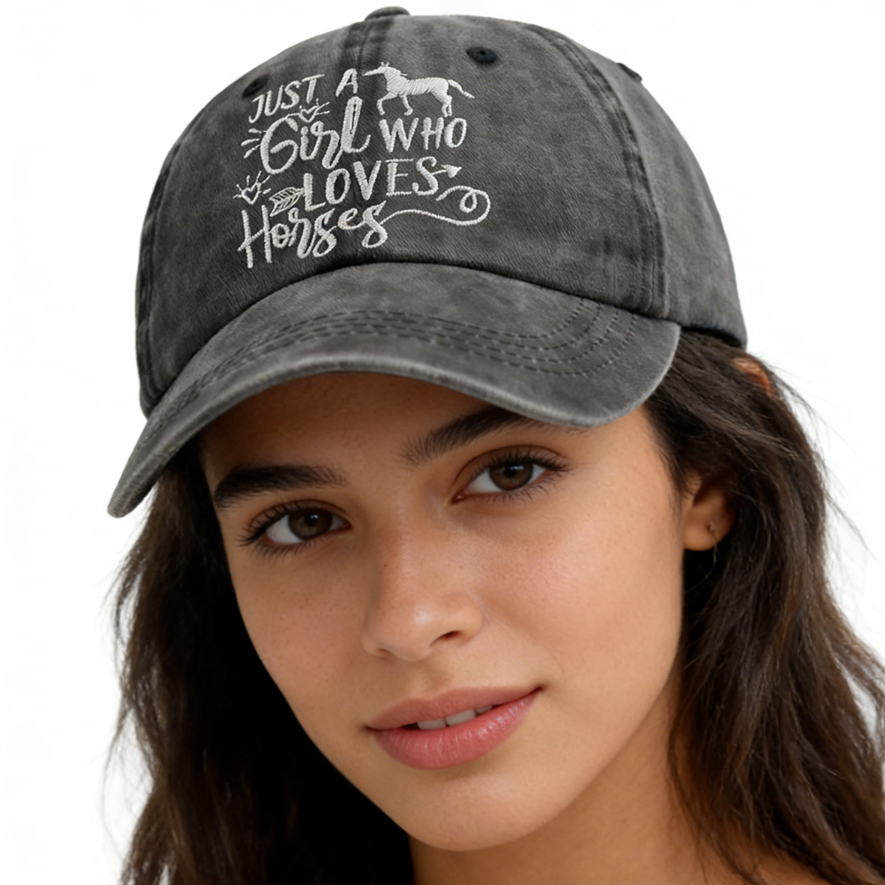 Sombrero de Niña que Ama Caballos para Hombres y Mujeres, Gorra de Béisbol Ajustable con Bordado — imagen 1