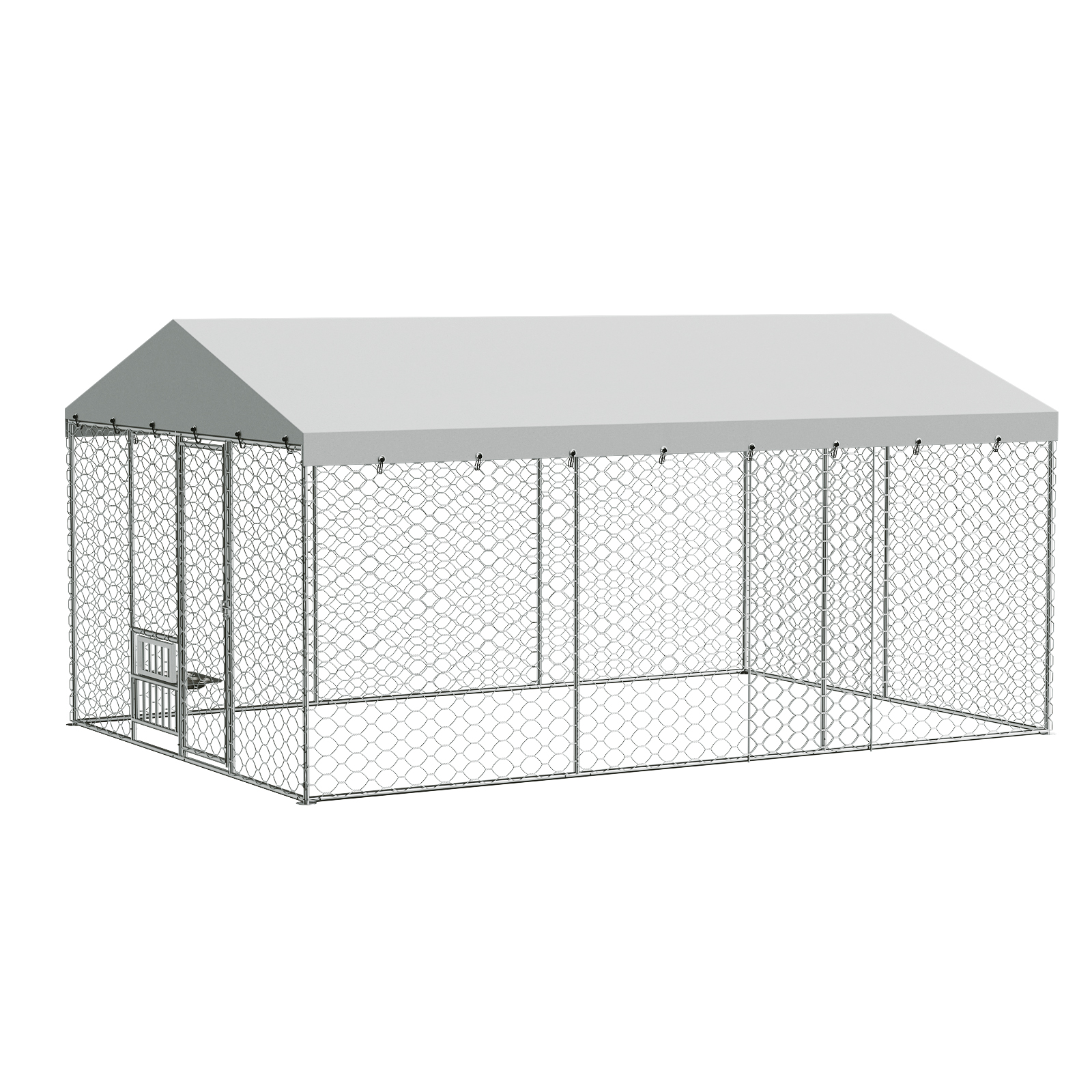 Casa de Perro Al Aire Libre Grande con Techo, Estructura de Acero Galvanizado Resistente, Cubierta Impermeable, Comodines de Alimentación Elevados Integrados, Jaula Segura para Perros Grandes y Animales Múltiples — imagen 4