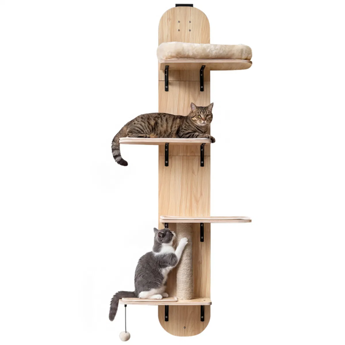 Door Hanging Cat Tree 5-Level Height Adjustable 4-Tier Climber No-Drill for Apartment Beige — image 2