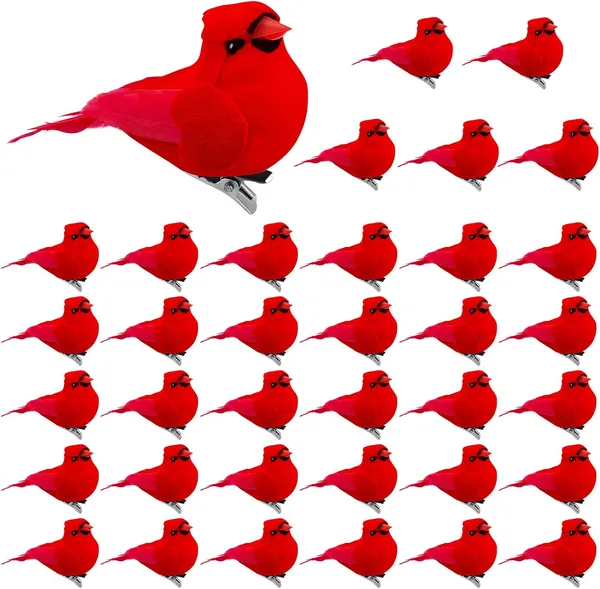36 Piezas de Cardenal Rojo con Clip para Árbol de Navidad, Mini Adorno de Aves Artificiales de Plumas Rojas, Manualidad de Pájaros para Decoración Navideña, Hogar, Exterior y Coronas (Estilo Clásico) — imagen 5