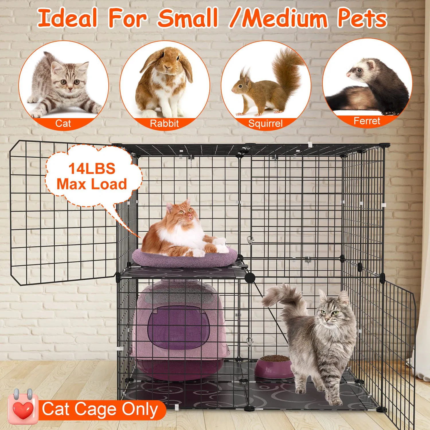 2Tier Cat Cage Playpen Indoor Pet Enclosures Kitten Kennel House Detachable Cat Crate with Climbing Ladder 2 Doors for 1-2 Cats for Ferret Squirrel Small Animals — image 6