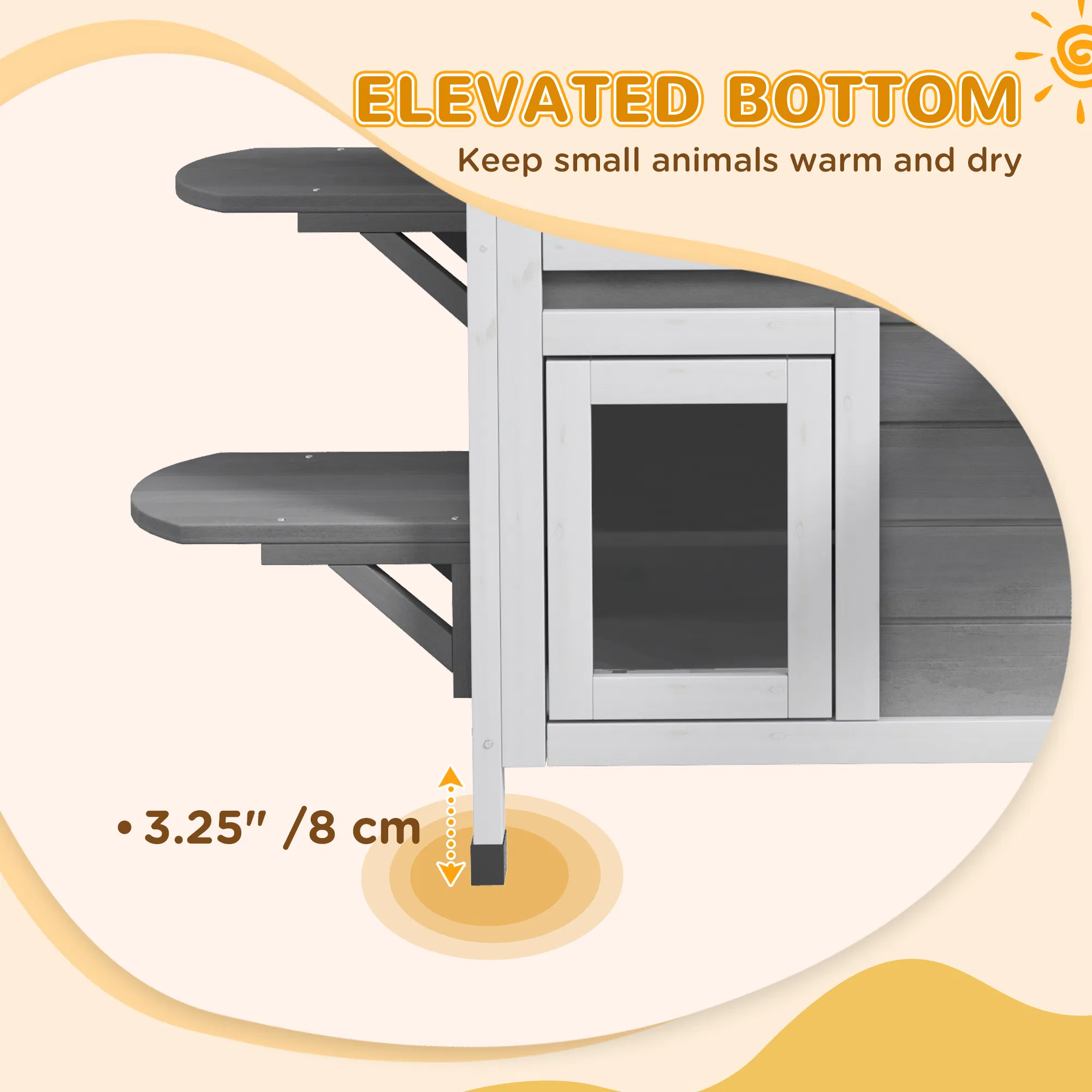 2-Storey Outdoor Cat House, Wooden Catio with Openable Roof, Lounge Space, Fun Entrances, for Feral Cats, Grey — image 2