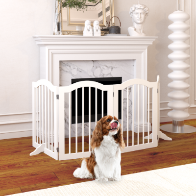 27.6 Height Tall Freestanding Pet Gate, 4 Panels Foldable Dog Gate, Solid Wood Folding Safety Fence Wooden Dog Gate With 2 Pcs Support Feet Ideal For Stairs, Doorways, Halls, Kitchens — image 6