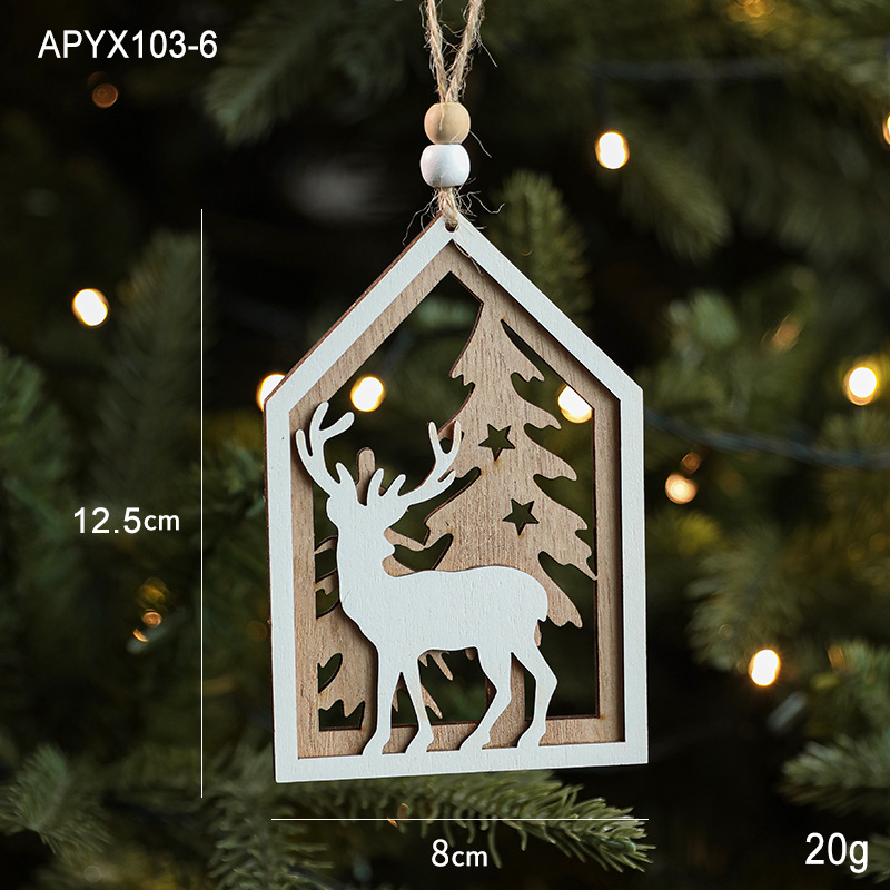 Christmas tree decorations, wooden creative pendants, reindeer houses, snowflakes, Christmas decorations, pendants — image 11