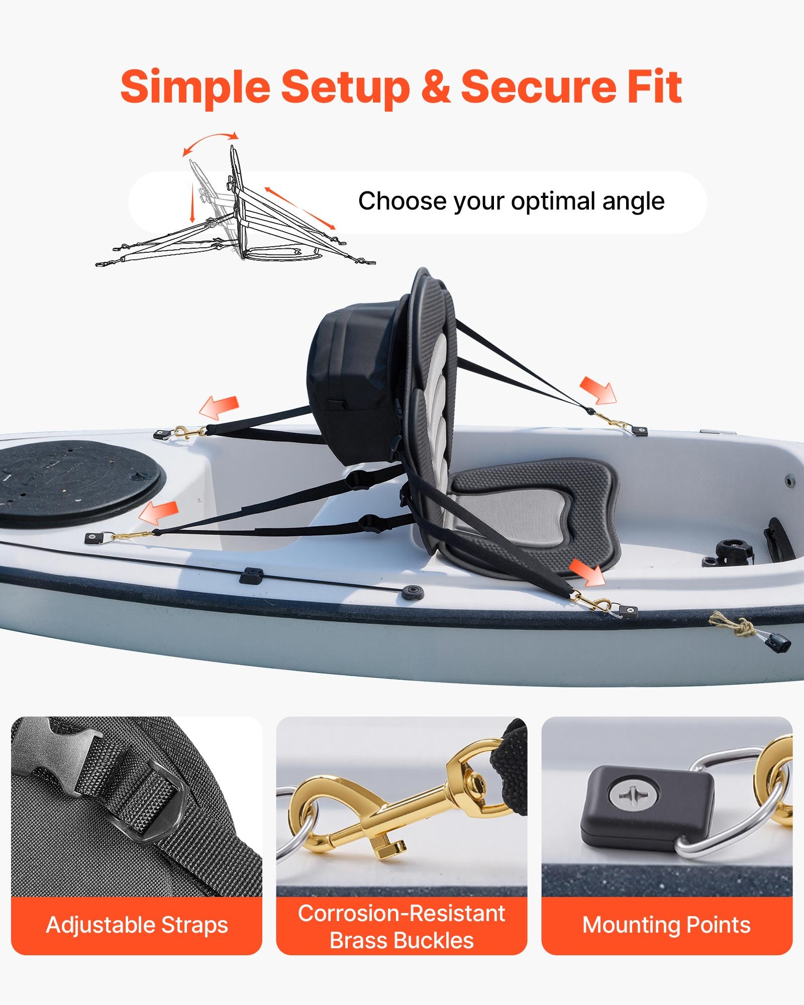 Kayak Seat, 2 Pack 0.5" Thick, Universal Paddle Board Seat With Back Support, Sit-on-Top Soft Padded Cushion With Storage Bag & Adjustable Straps For SUP, Canoe, Fishing Boat, Inflatable Kayak — imagen 4