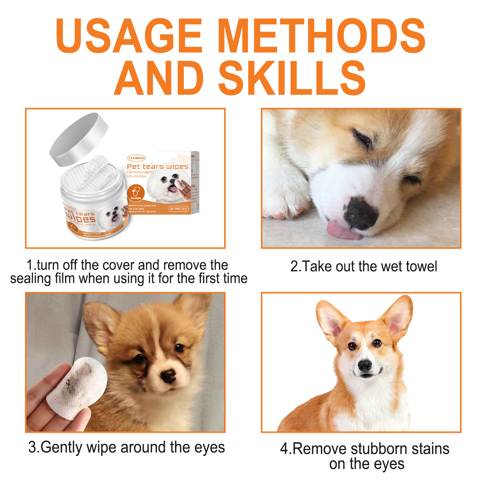 Limpizas para Manchas de Lágrimas de Mascotas para Perros y Gatos, Extracto Natural de Aloe y Camomila, Limpiador Suave para Ojos Hiposensibles 60 Unidades — imagen 4