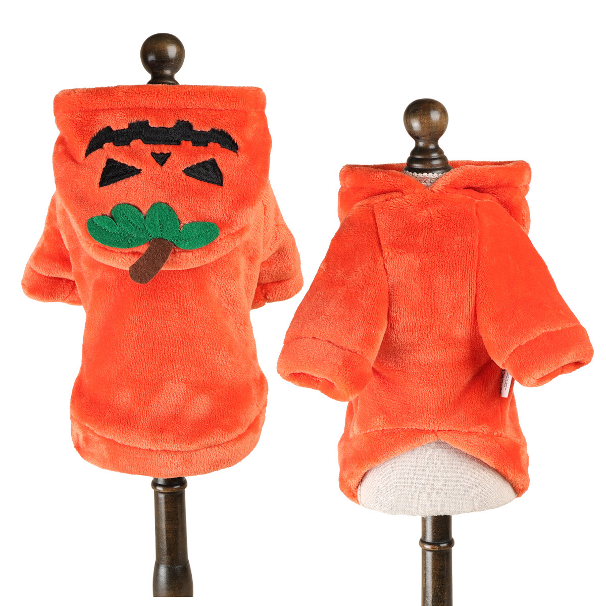 Halloween Pumpkin Pet Hoodie Costume Fleece Warm Dog Cat Hoodie with Leash Clip — image 7