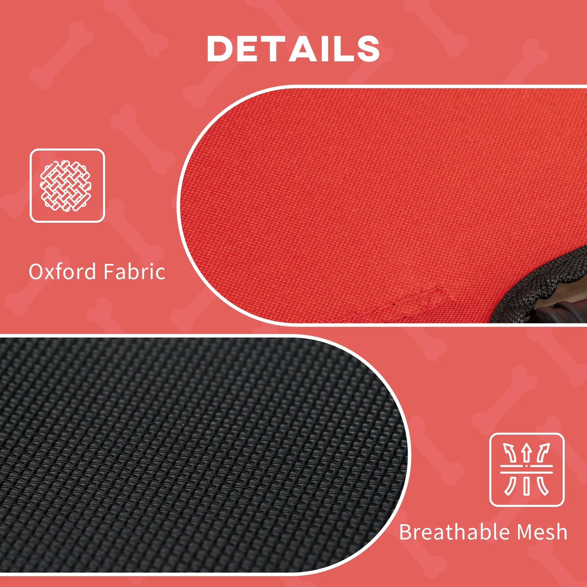 Cama Elevada para Perros de 48" x 36" con Sombrilla UV y Protección contra el Sol, Colchón Portátil para Canes Medianos y Grandes con Soporte de 110 lbs, Rojo — imagen 4