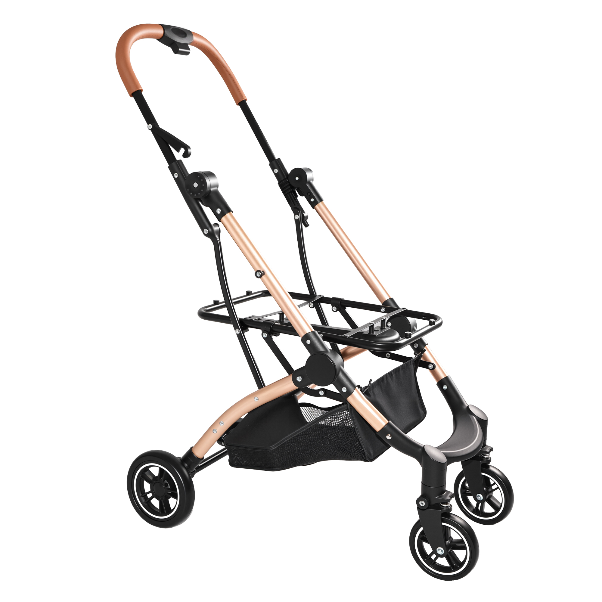 Pet Stroller for Dogs and Cats, 2-in-1 Detachable Foldable 4 Wheels Pet Stroller, Quick One-Hand Fold, Storage Basket, Detachable Carry Basket with Sun Canopy(Black+Gold) — image 16