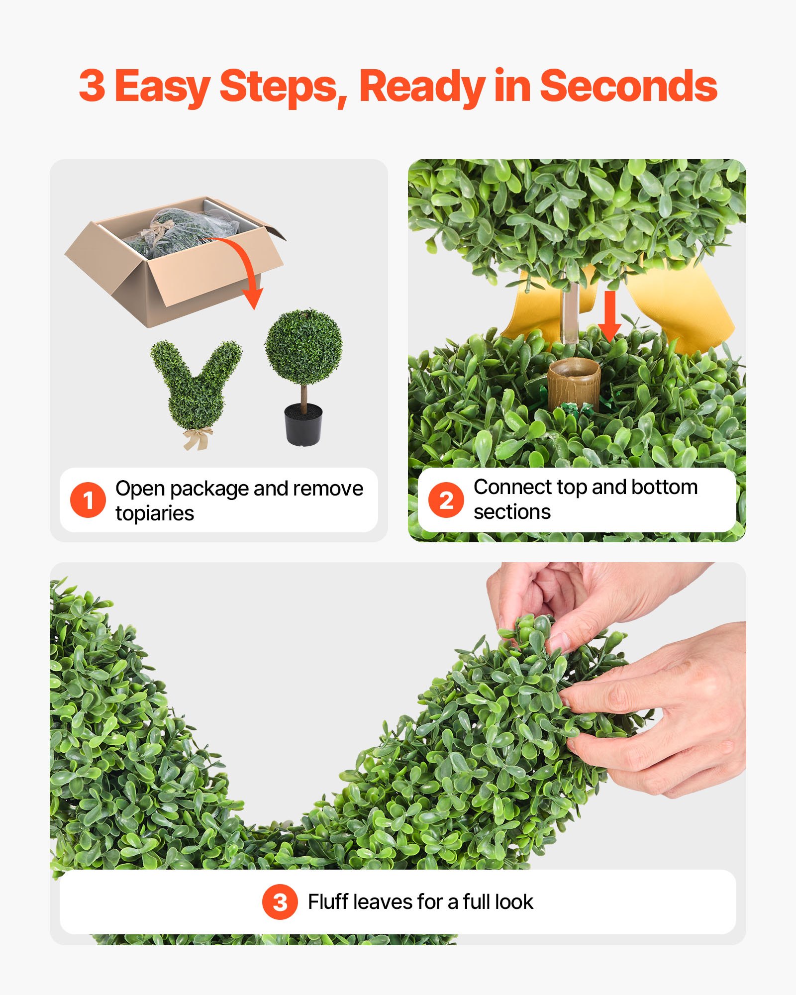 Topiario Artificial en Forma de Conejo con Bola de Boj, Set de 2 Bolas de Planta de Boj Falso de 36 Pulgadas, Aspecto Realista, Fácil Montaje para Decoración de Porche, Patio, Jardín, Balcón e Interiores — imagen 4