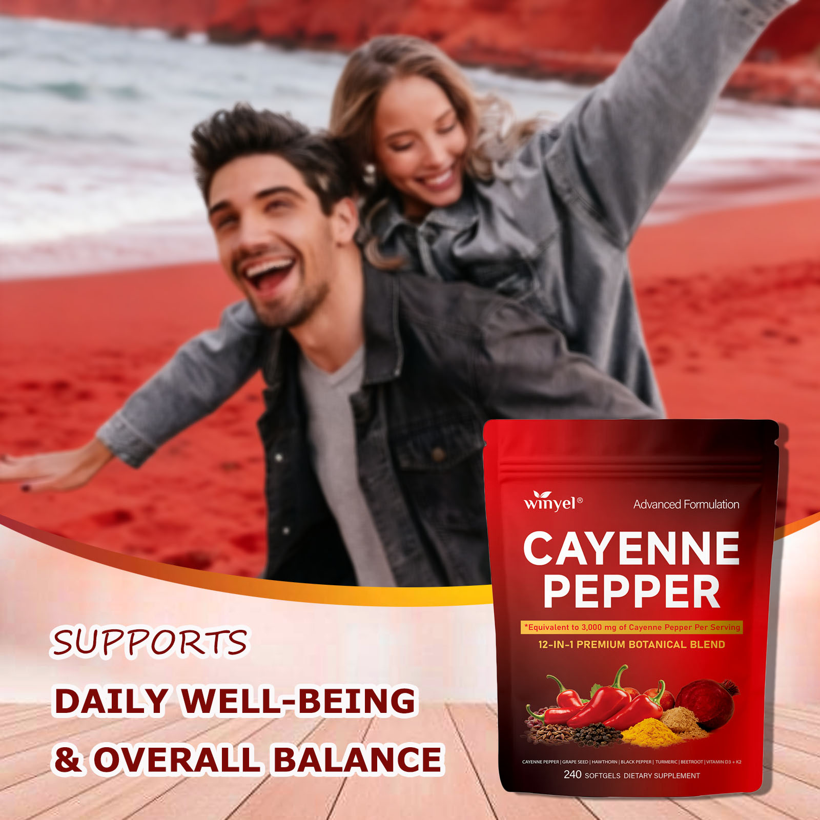 Chili Pepper Softgel Supplement To Support Leg Vein, Heart, And Vascular Health. Contains Vitamins C, D3, And K2, As Well As Extracts Of Grape Seed, Hawthorn, Cinnamon, And Beetroot 240 Softgels — image 7