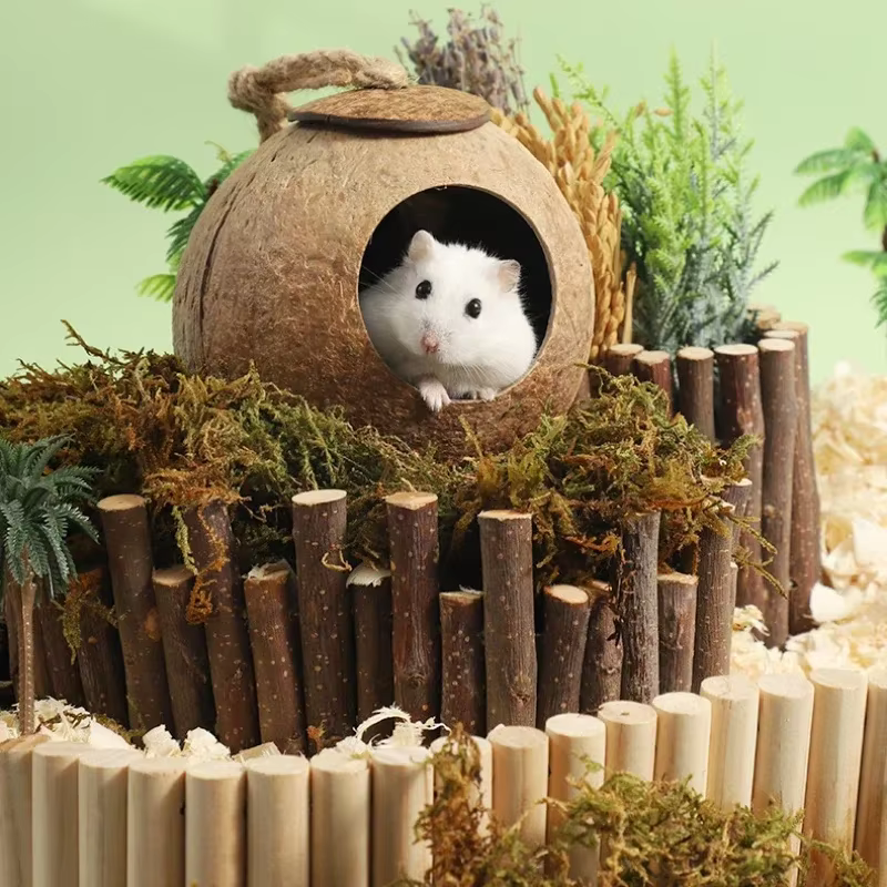Casa de Heno para Ratones Hamsters Casa de Pájaro de Coco Verano Refugio para Conejos y Ratones Exóticos — imagen 2