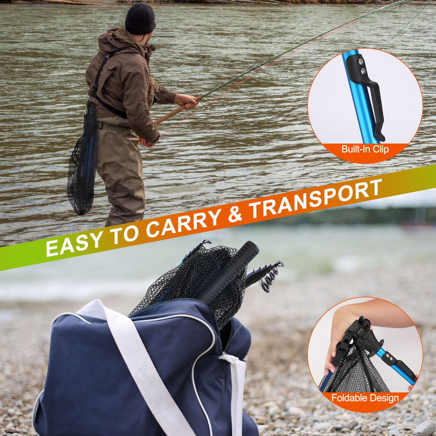 Redes de Pesca Plegables para Verano con Palo de Aleación de Aluminio Manija EVA Dura Resistente a la Corrosión 5MM Malla Hexagonal de Nylon Nano Coating Redes Colapsables para Coger o Liberar Pescado Seguras — imagen 3