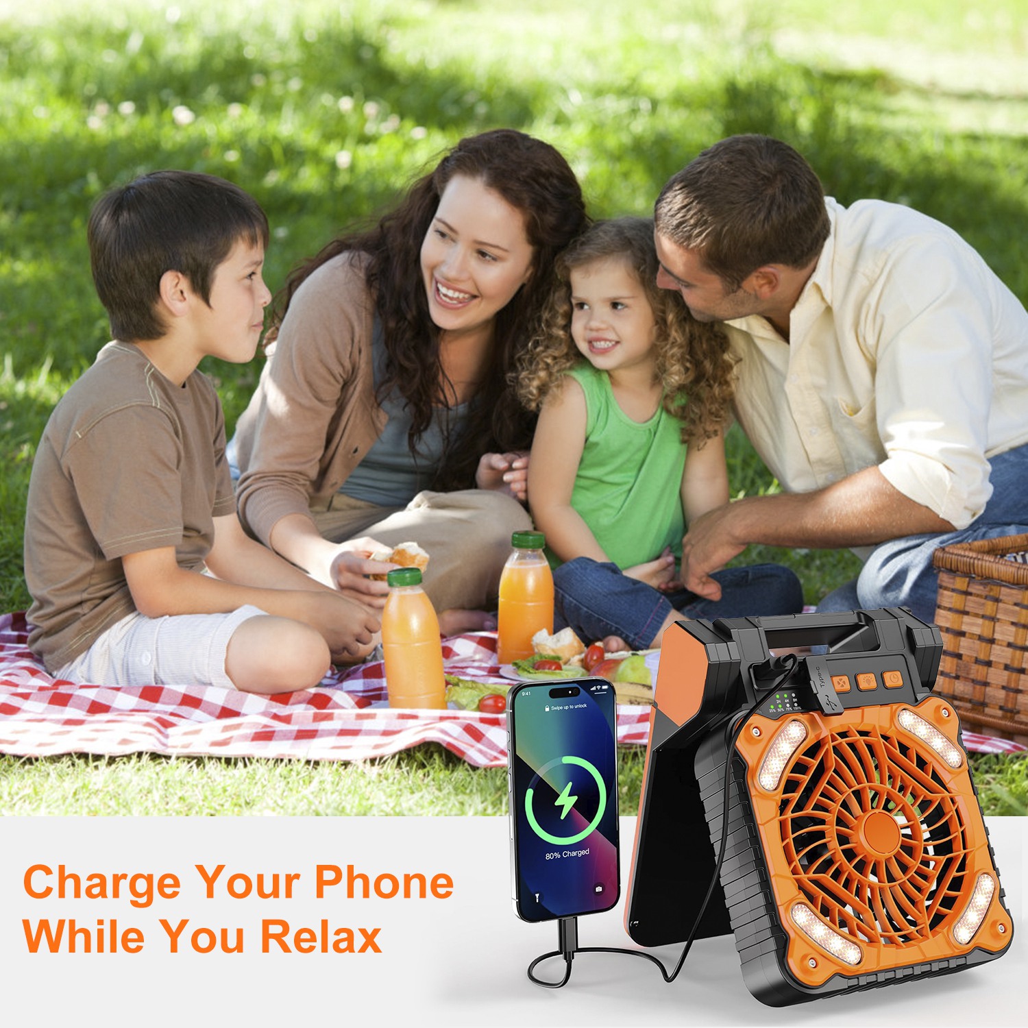 Solar Camping Fan With LED Lantern 5200mAh Rechargeable Battery Operated Portable Fan With Emergency Power Bank 4 Wind Speeds 3 Light Modes 3 Timers For Hiking Fishing Travel — image 17