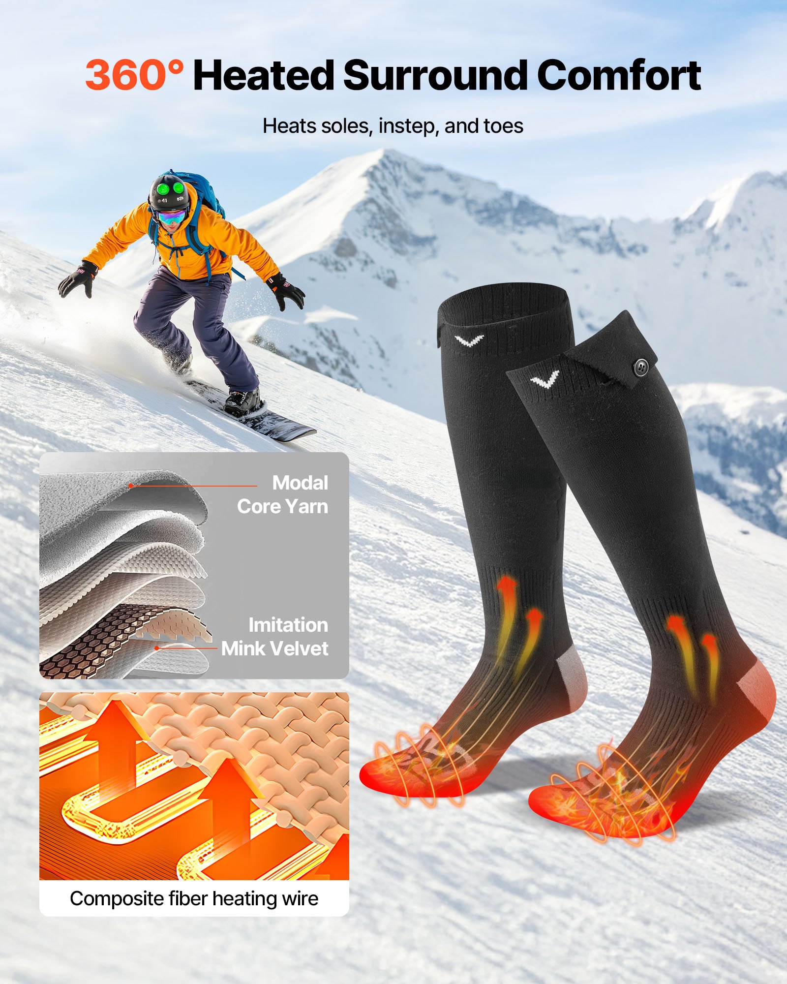 Calcetines Calentadores con Batería de 5000mAh, Nivel de Calor Variable, Calcetines Eléctricos para Hombres y Mujeres, Aislamiento de los Pies para Caza, Equitación, Camping, Senderismo, Esquí — imagen 3