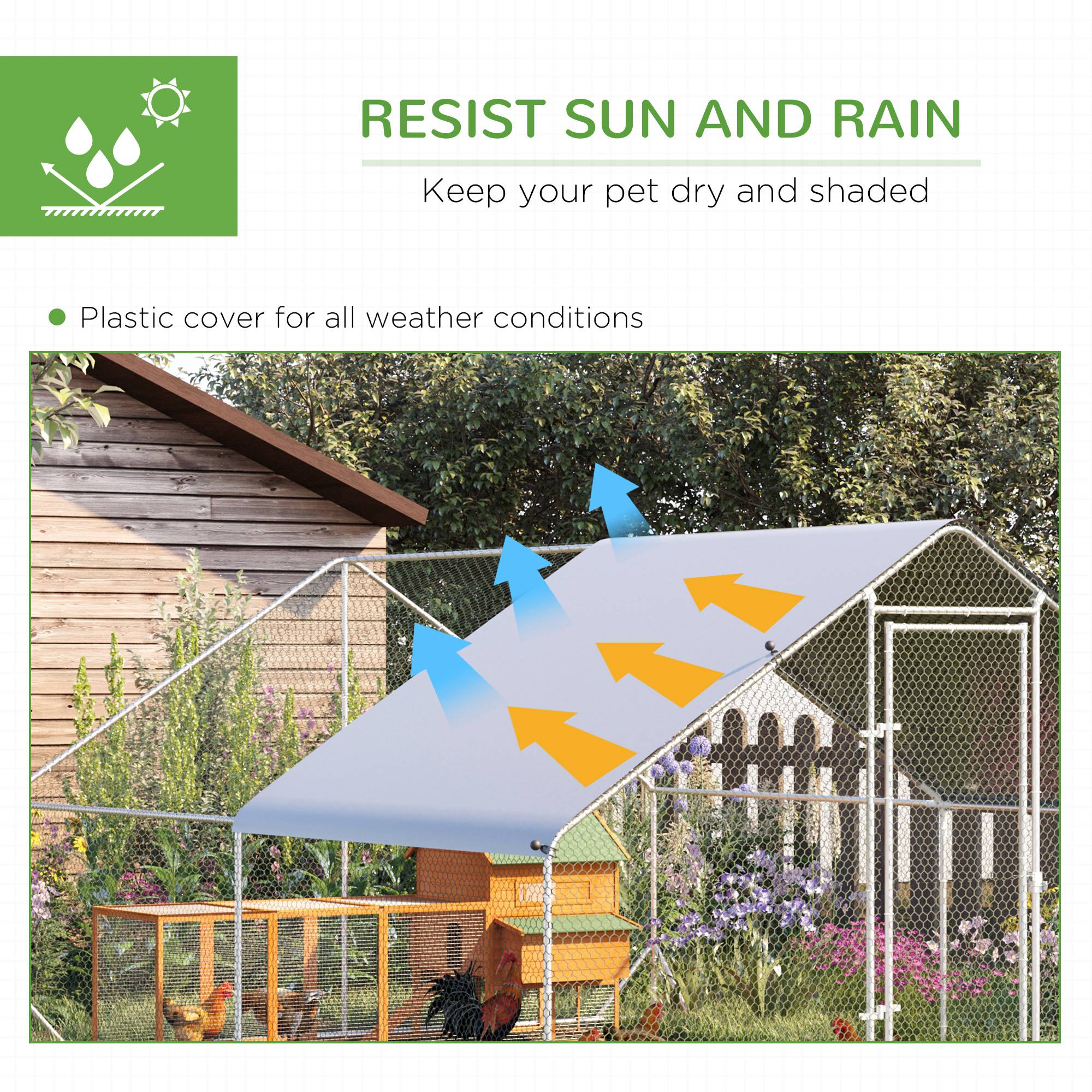 PawHut Large Chicken Coop Metal Chicken Run With Waterproof And Anti-UV Cover, Spire Shaped Walk In Fence Cage Hen House For Outdoor And Yard Farm Use, 1 Tube Diameter, 9.8X 13.1 X 6.6 — imagen 3