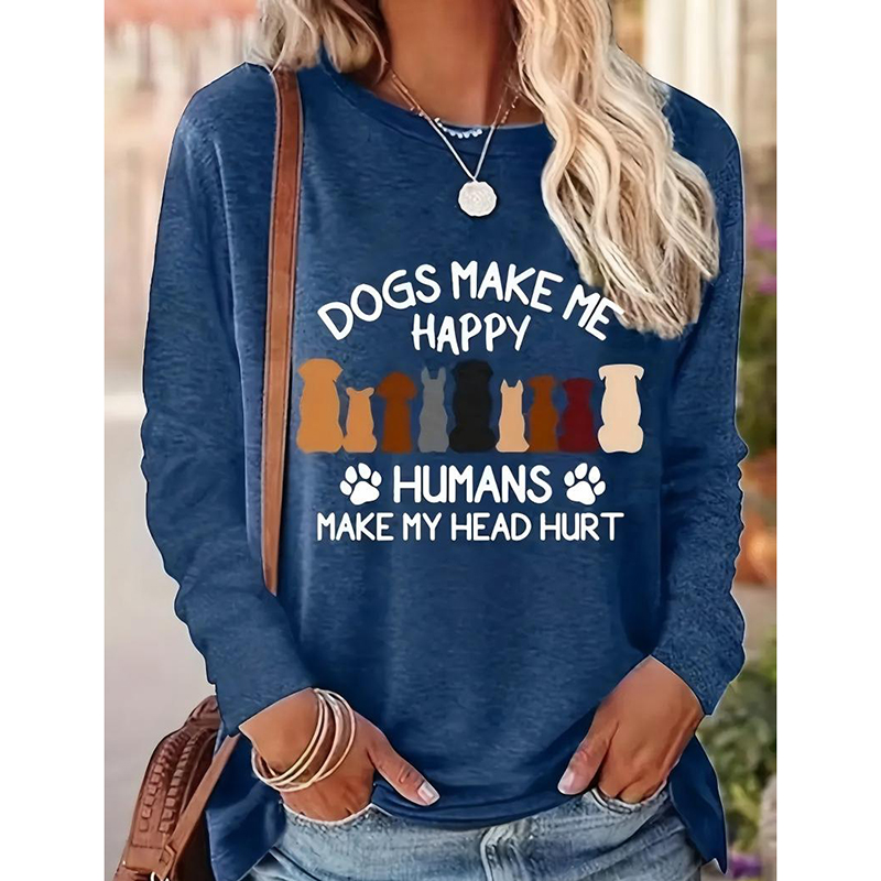 Sudadera de Cuello Crew para Mujer con Gráficos de Perros y Letras, Camiseta de Manga Larga Casual para Primavera y Otoño — imagen 4
