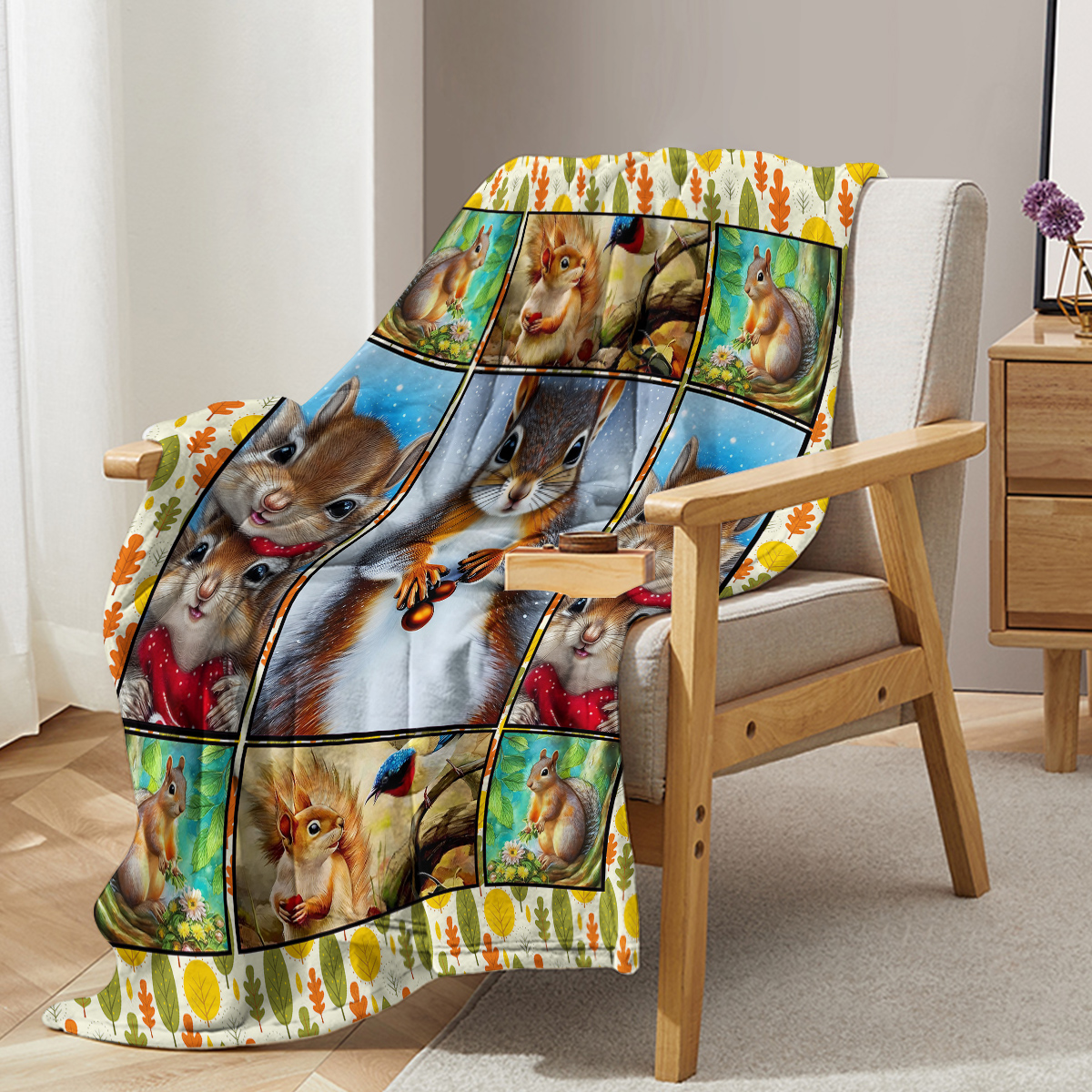 Cute Cartoon Squirrel Printed Blanket, Soft And Skin Friendly Casual Blanket, Cover Blanket, Multi Scene Warm Decorative Blanket, Suitable For All Seasons — image 1