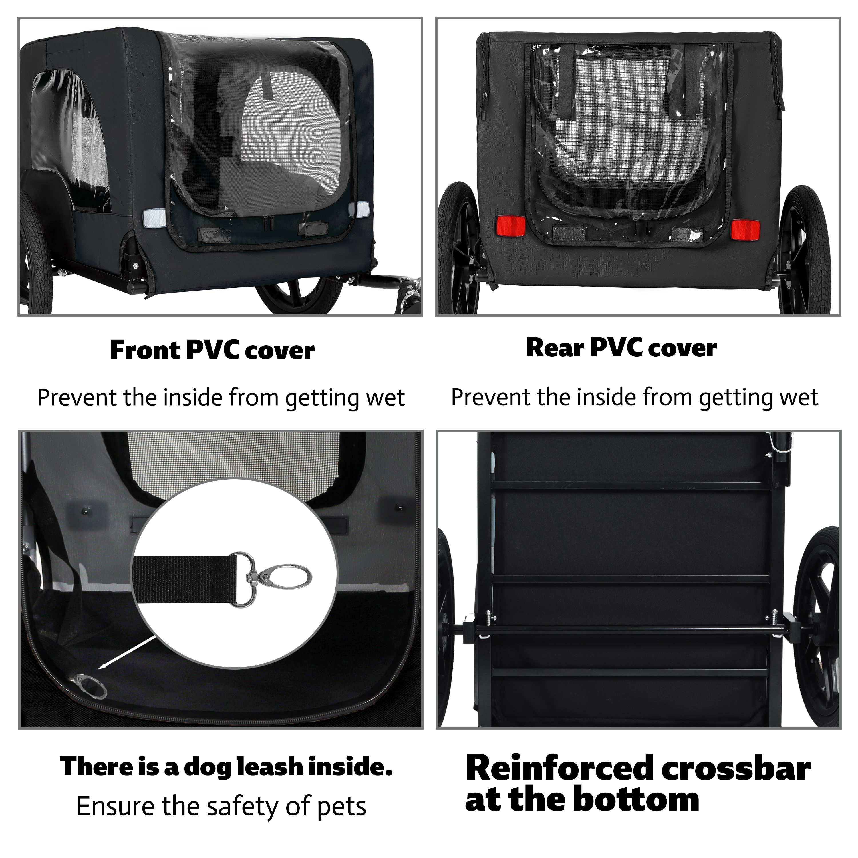 Outdoor Heavy Duty Collapsible Pet Bike Trailer With 16-Inch All-Terrain Wheels & Universal Hitch - Foldable Dog Cargo Carrier Cart For Bicycles, Black — image 5