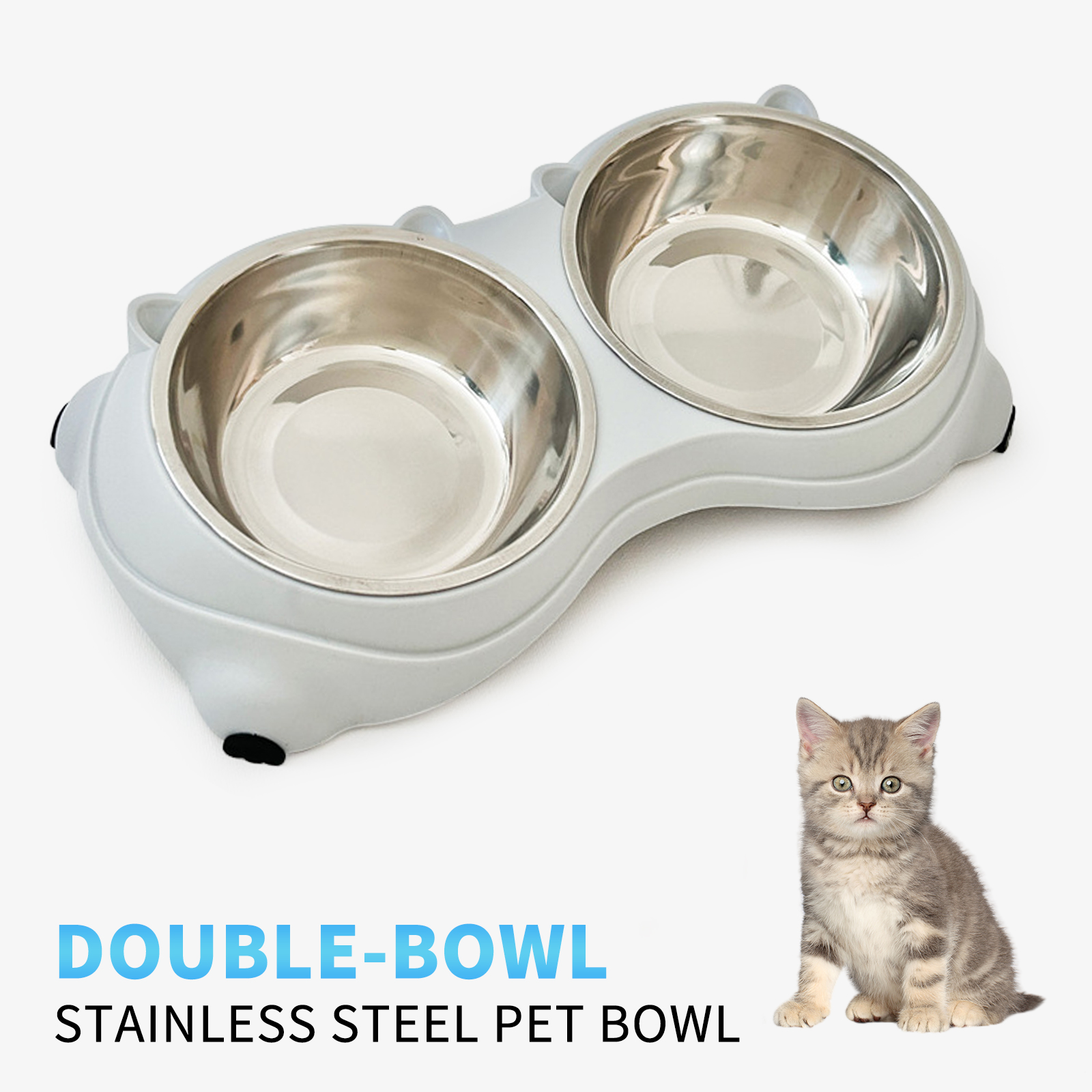 Conjunto de Tazas para Mascotas doble en acero inoxidable, colores macarón, base antideslizante y fácil de limpiar para gatos y perros, uso interior y exterior — imagen 5