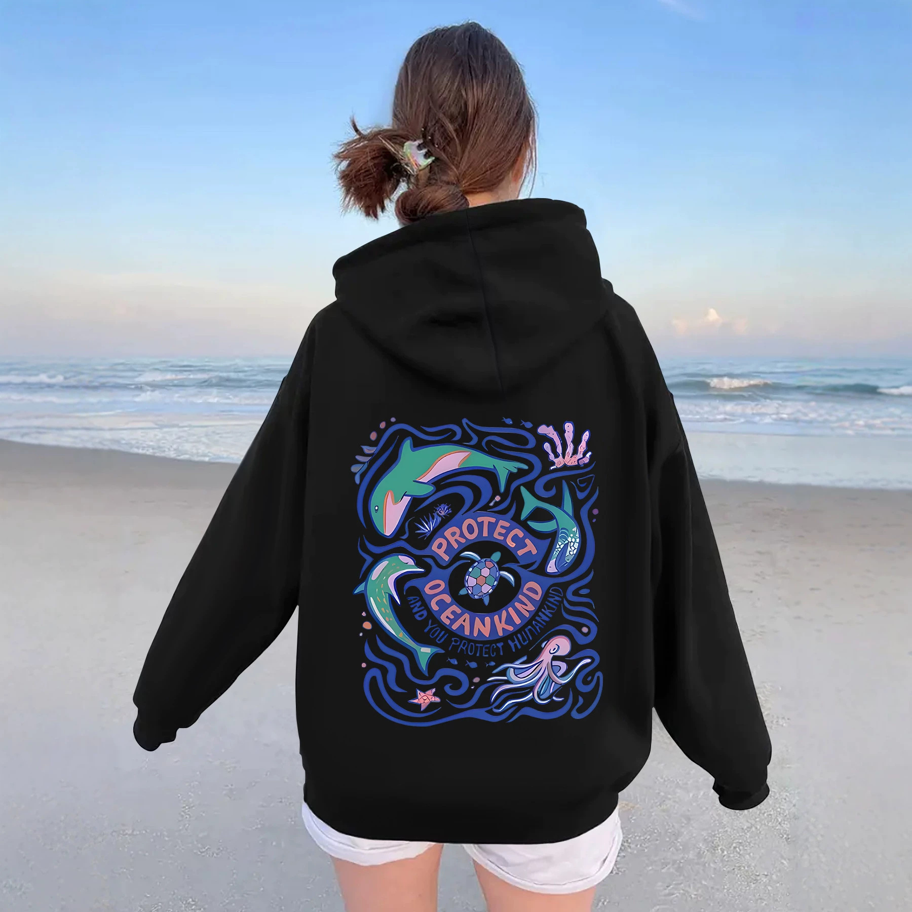 Thick marine animal letter printed hoodie — image 5