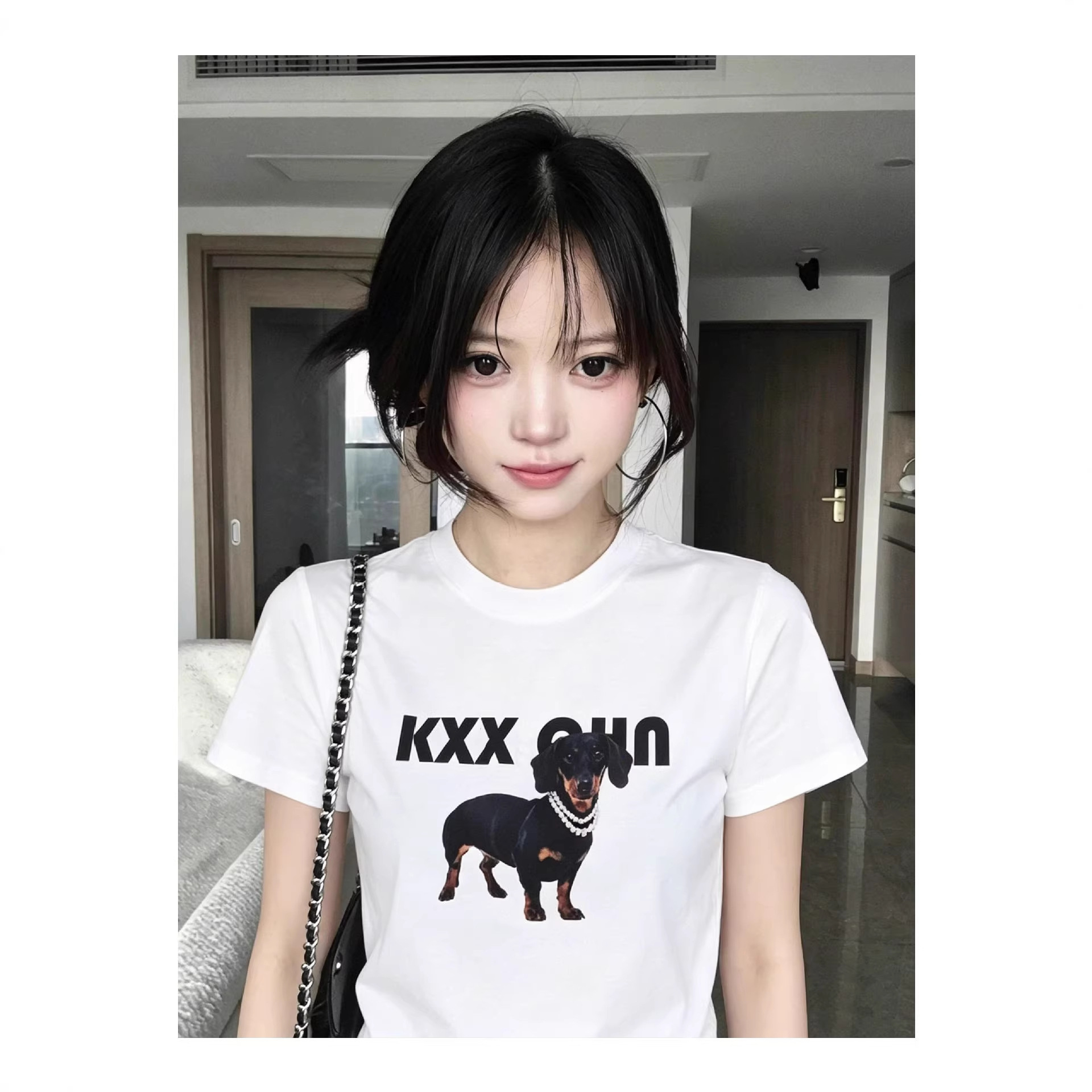 Dog Letter Print Regular Shoulder Short Sleeve T-Shirt — image 4