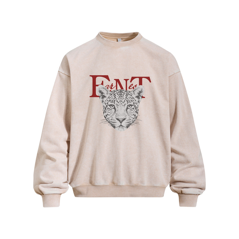Leopard head printed round neck sweatshirt with stir fried flowers — image 5