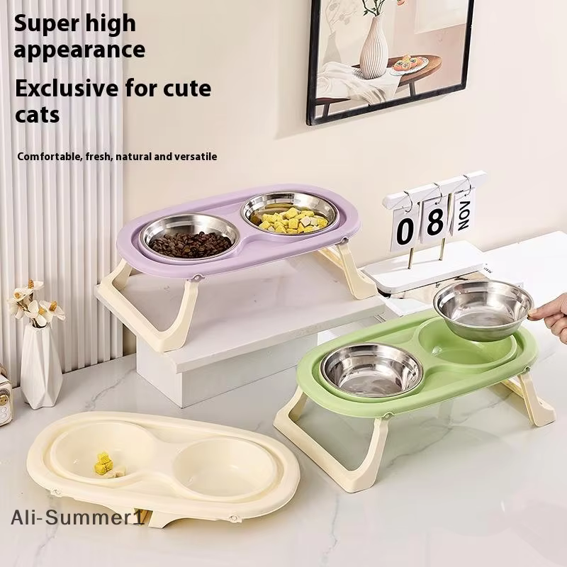 Stainless Steel Dog Bowl Foldable Cute Cat Bowl Double Bowl Leak-Proof Pet Bowl Cat And Dog Feeding Bowl Dog Rice Bowl — image 2
