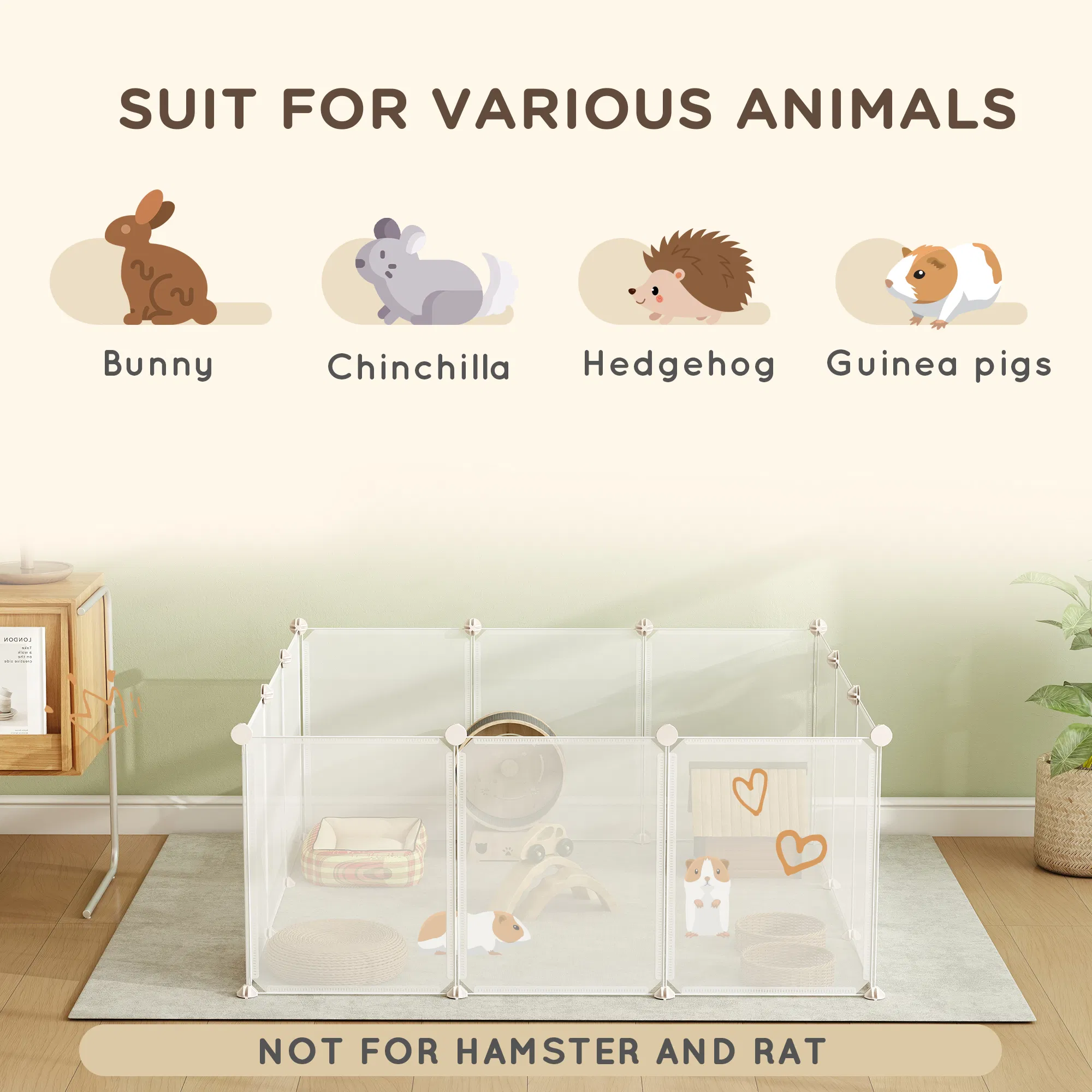Small Animal Cage Plastic Chinchilla Cage 12 Panels for Bunny Chinchilla Guinea Pig, 18" x 14", White — image 4