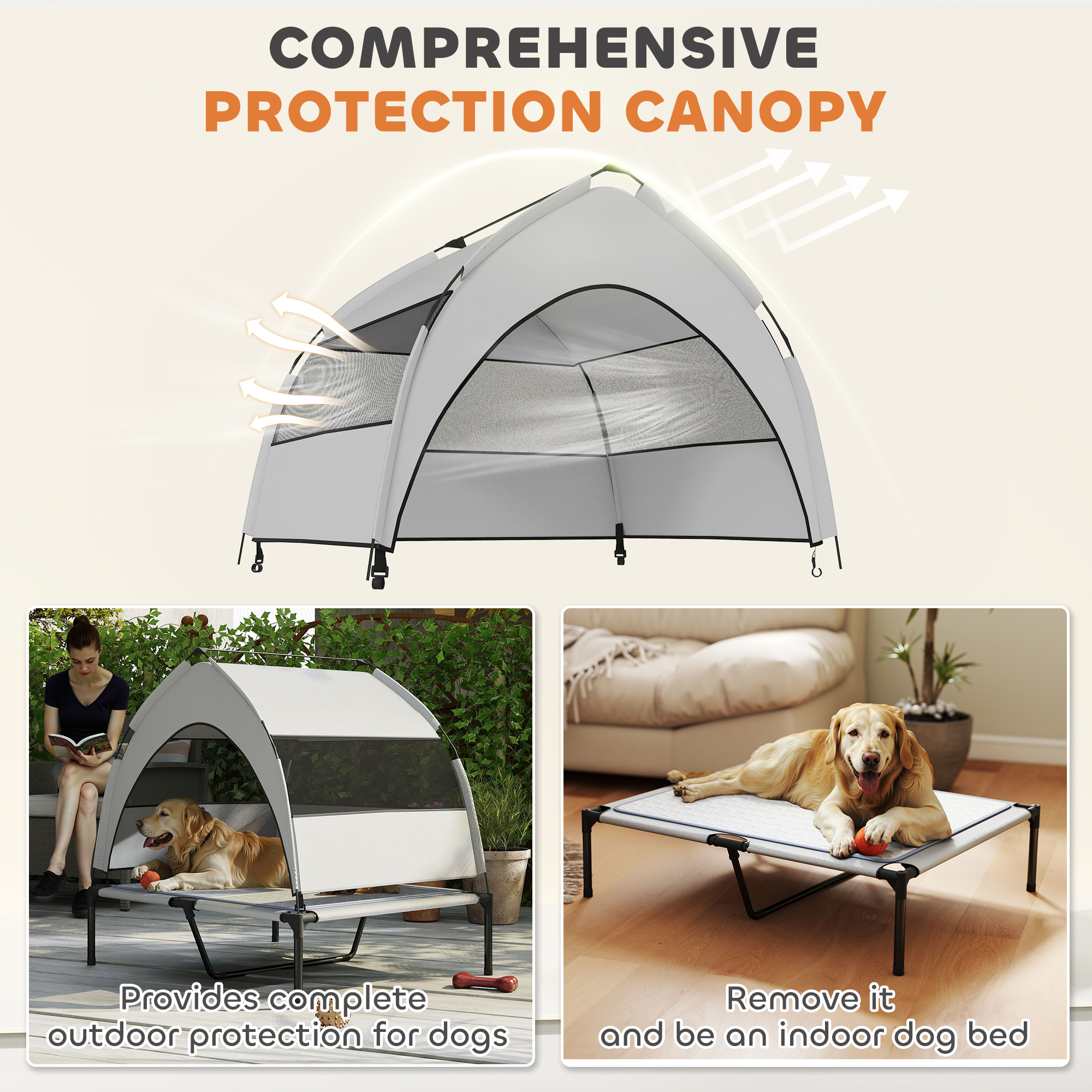 Cama Elevada para Perros con Pabellón Retirable, Cama de Exterior Portátil para Mascotas con Colchón de Enfriamiento y Bolsa de Almacenaje — imagen 2