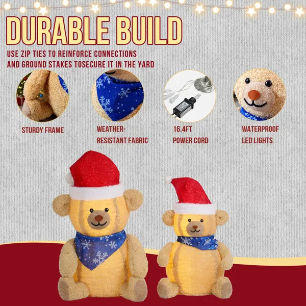 Set Of 2 Lighted Plush Bear Christmas Decorations, Pre-lit Pull Up Holiday Decor With 60 Warm White LED Lights For Xmas Outdoor Indoor Decor Lighted Holiday Displays — imagen 11