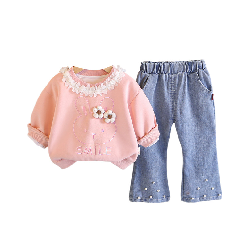 Boys 0-4 Years Old Floral Rabbit Pattern Hoodie and Jeans Set — image 6