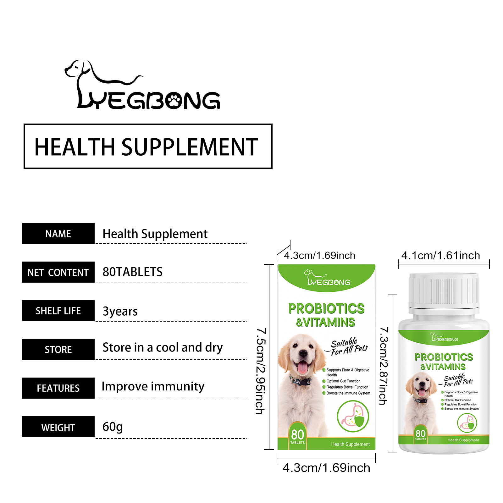 Suplementos Probióticos y Vitaminas para Perros y Gatos - Salud Intestinal, Digestión y Sistema Inmunológico, 80 Tabletas Comestibles — imagen 4