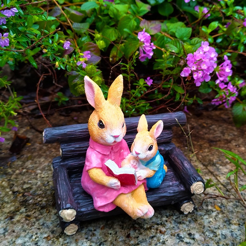 Simulated rabbit reading animal ornament — image 4
