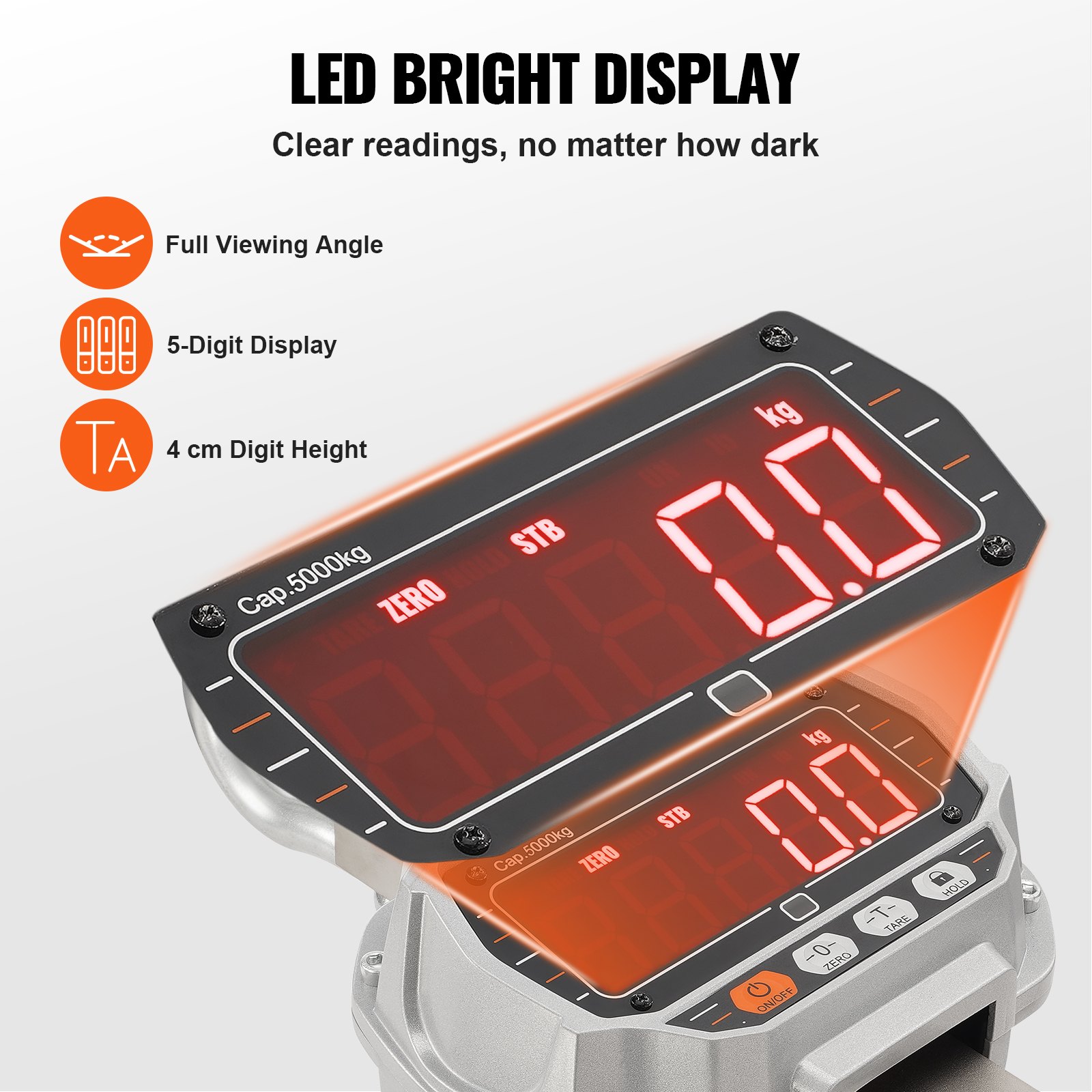 Digital Crane Scale, 11000 Lbs/5000 Kg, Industrial Heavy Duty Hanging Scale With Remote Control, Cast Aluminum Case & LED Screen, High Precision For Construction, Factory, Farm, Hunting (Silver) — imagen 4