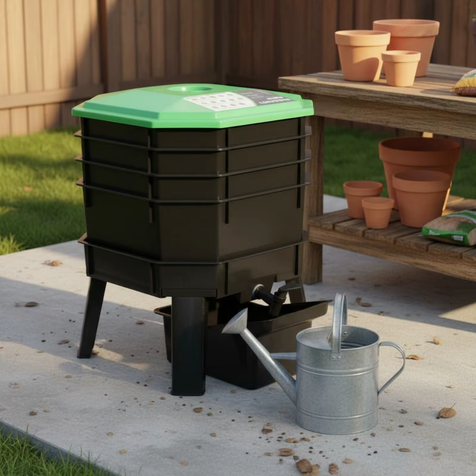 Worm Compost Bin Easy to Use Vermicompost Bin Worm Farm Tray Long-Lasting Composting System Drain Tap for Patio — image 2