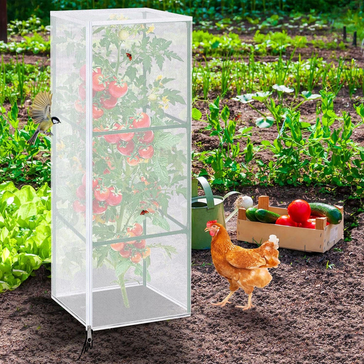 Caja para Tomates Kit Cuadrado Redondo Cubierta de Pájaros Jardín con Cierre y Cordón — imagen 3