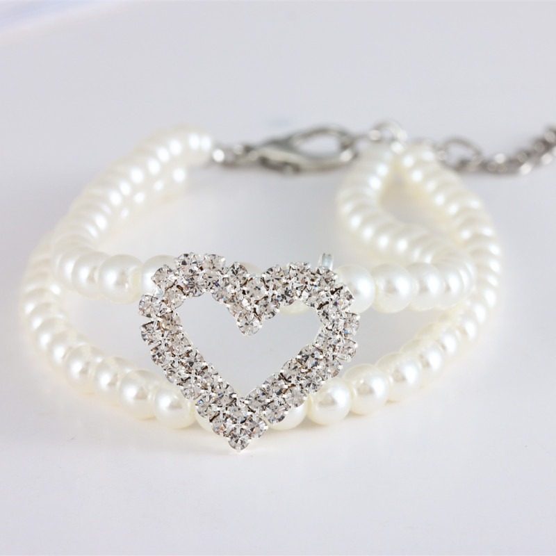 New Pet Collar Rhinestone Heart Pearl Jewelry Cat Dog Necklace — image 4
