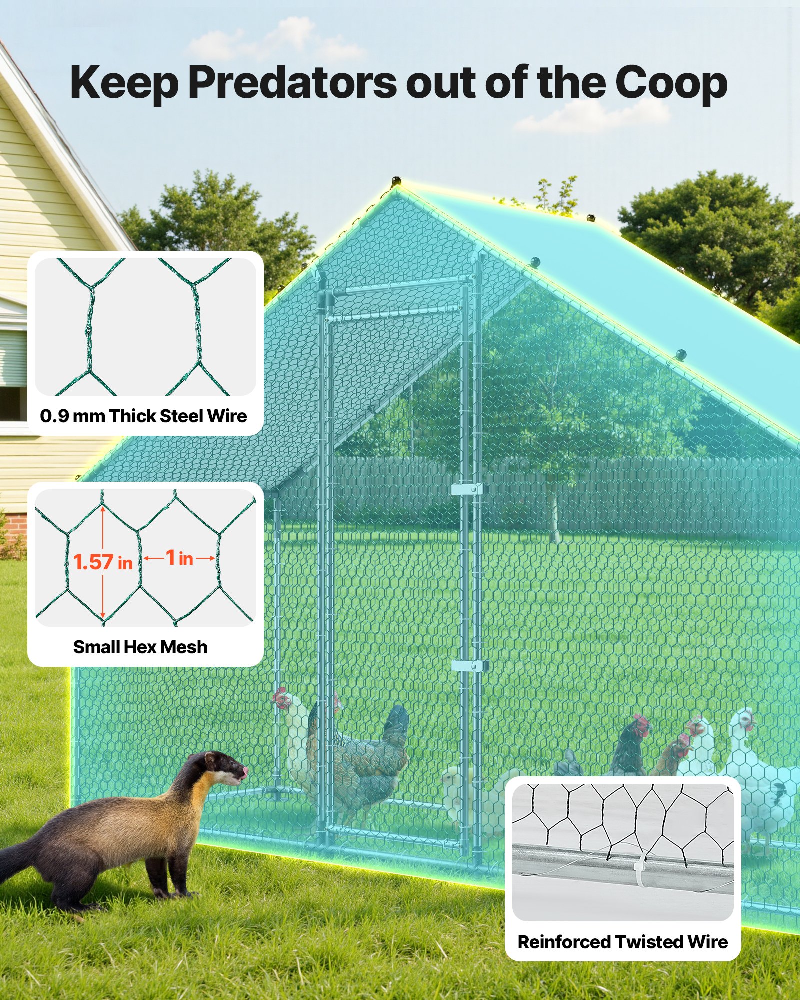 Large Metal Chicken Coop, 9.8 X 3.3 X 6.6 Ft, Walk-in Chicken Run House With Waterproof Cover & Sturdy Frame, Spire Roof Poultry Cage Duck Pen For Rabbit Hen Goose Outdoor Backyard Farm Use — imagen 5
