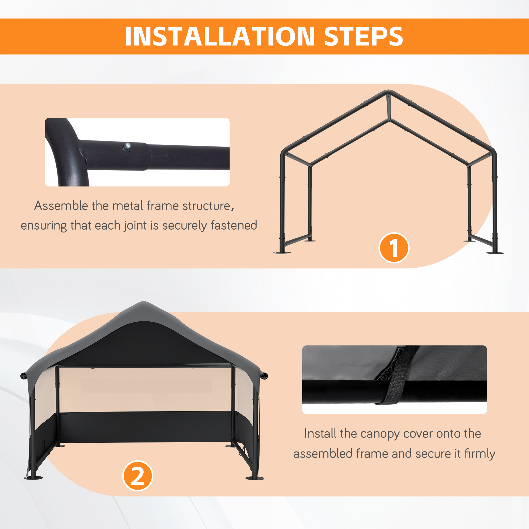 Tenda de Perro Externa Grande con Ventanas de Malla Tres Lados, Cubierta Transpirable para Sol y Lluvia, Refugio Exterior para Perros, Gatos, Ganado 4' x 4' x 3.3', Gris — imagen 2