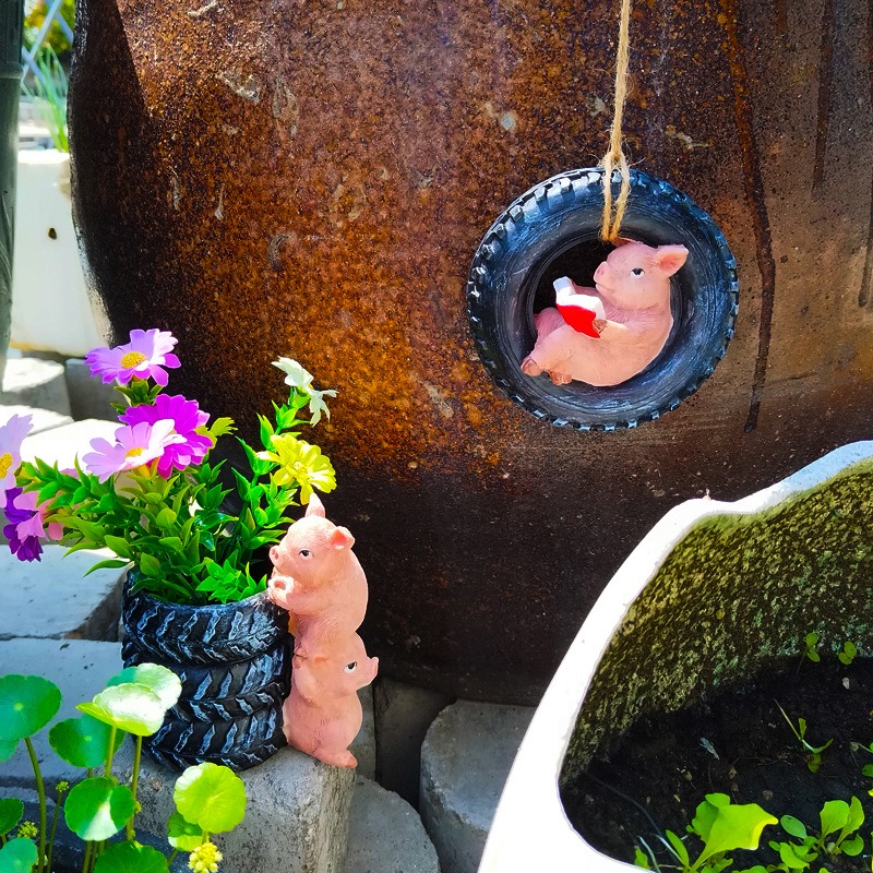 Creative and Cute Pig Tire Flower Pot Courtyard Garden Decoration — image 3