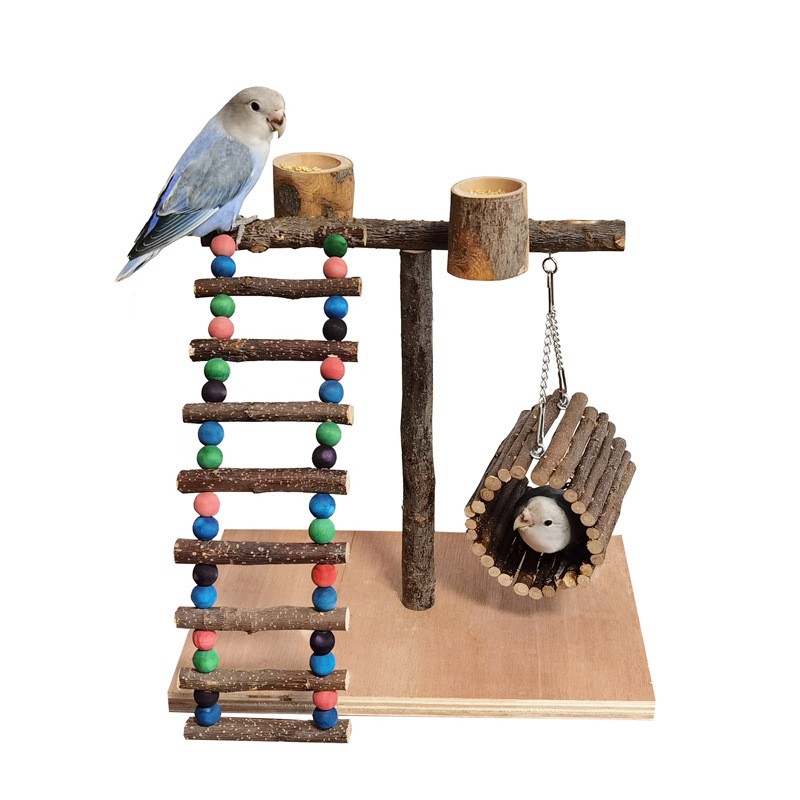 Solid Wood Parrot Station Frame Training Bird Shelf Parrot Toys — image 1