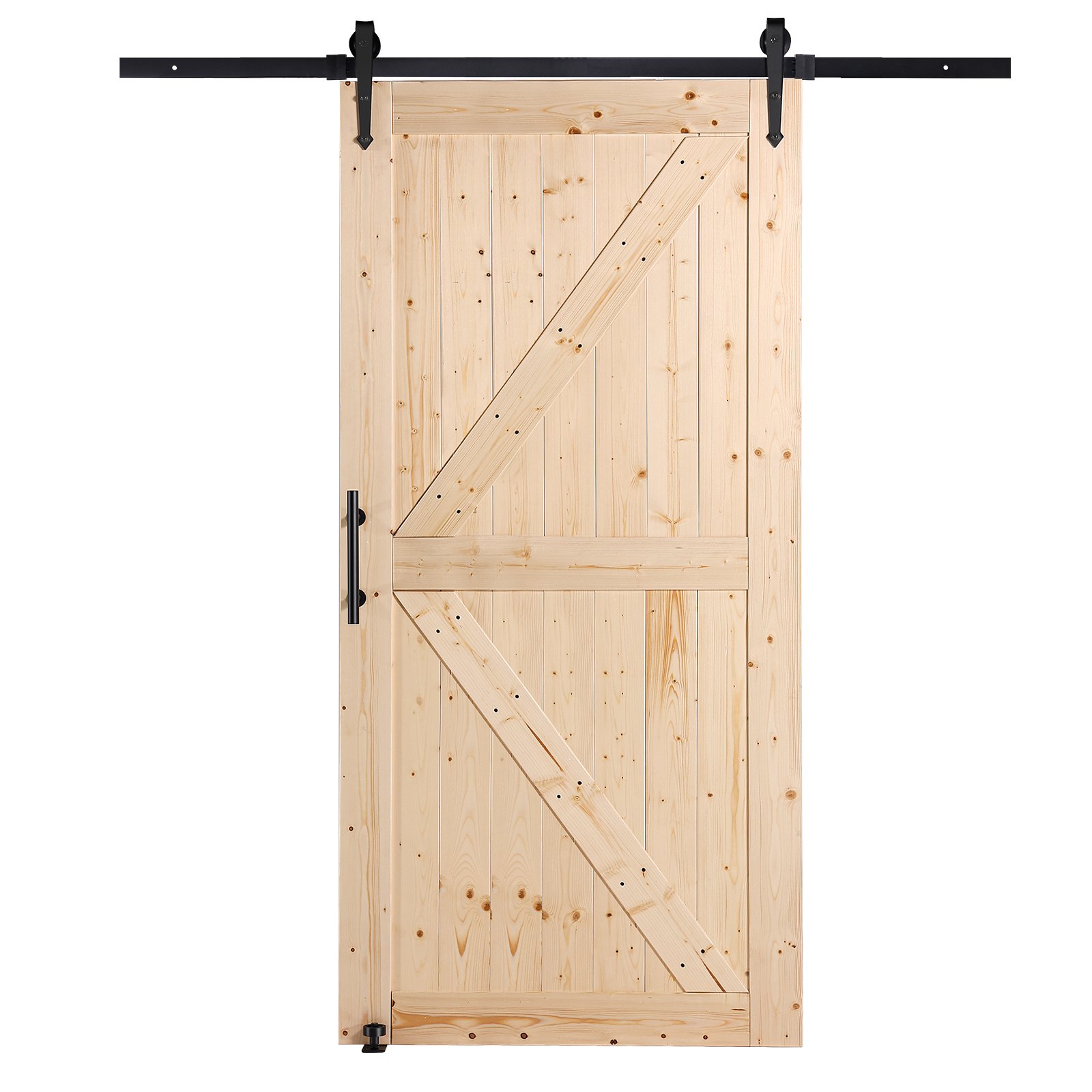 Barn Door And Hardware Kit, 42" X 84" Wood Sliding Barn Door, Smoothly And Quietly, Barn Door Kit With 8-in-1 Floor Guide And Door Handle, Spruce Wood Panelled Slab, Easy To Install — imagen 1
