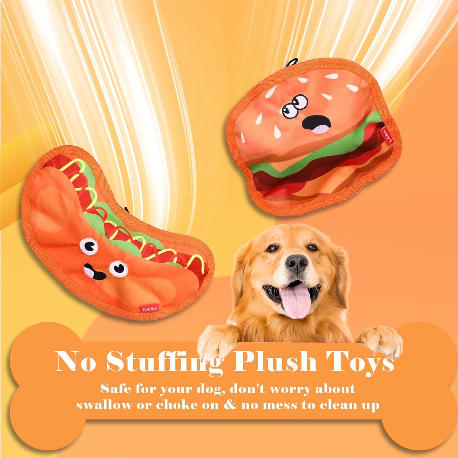 Crinkle Dog Toys Squeaky Dog Toys No Stuffing Dog Toys Durable Interactive Dog Chew Toys For Puppy Small Medium Large Dogs Hamburger — image 4
