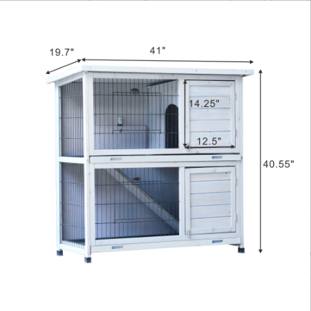 Rabbit Hutch Outdoor, 2-Story Rabbit Cage Indoor With Run, Bunny Cage With 2 Removable No-Leak Trays, Pet Cages With Non-Slip Ramp, Waterproof Roof, Fence, For Small Animals — image 5
