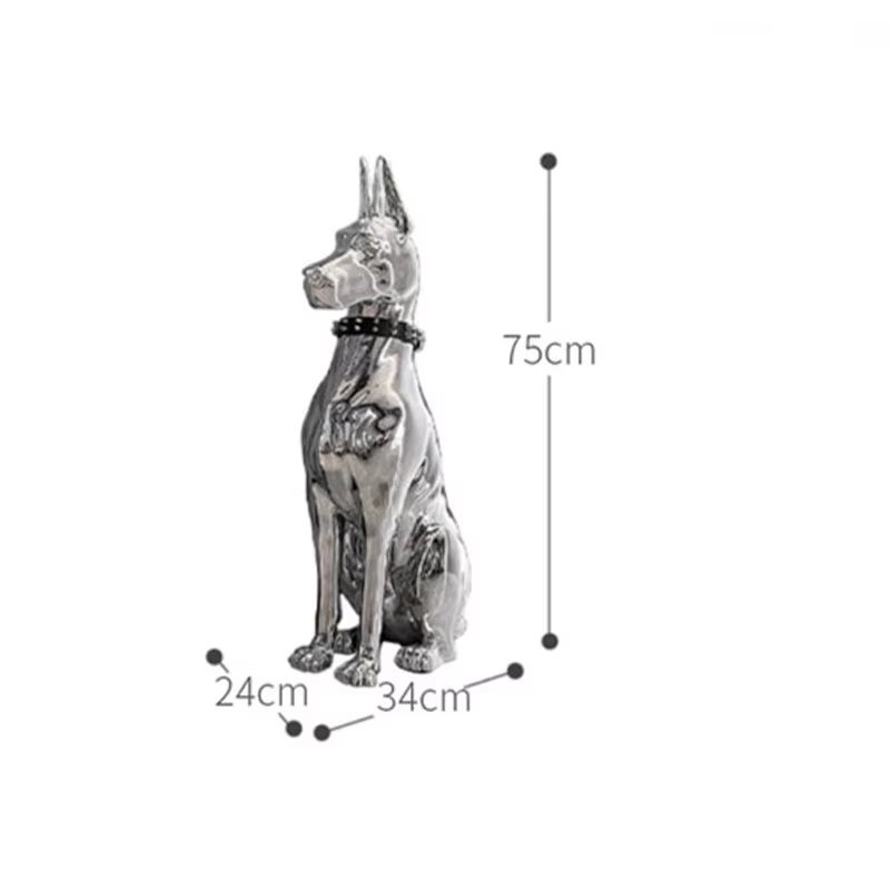 Modern Fashion Interior Resin Animal Sculpture Home Villa Corner Proch Electroplated Silver Doberman Dog Statue — image 6