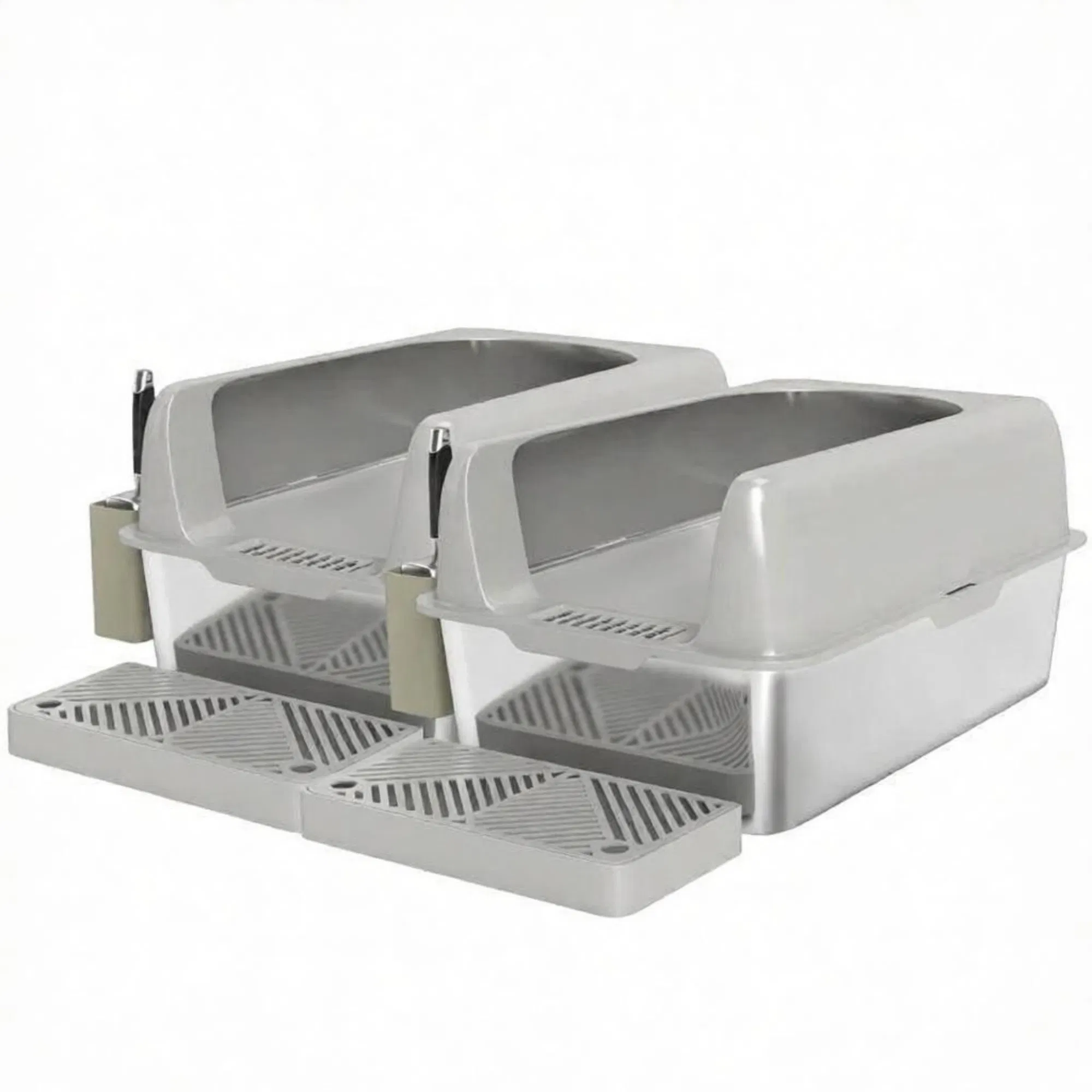 Light Gray 2 Pack High Sided Stainless Steel Litter Box Anti-Urine Leakage for Multi-Cat Households — image 3