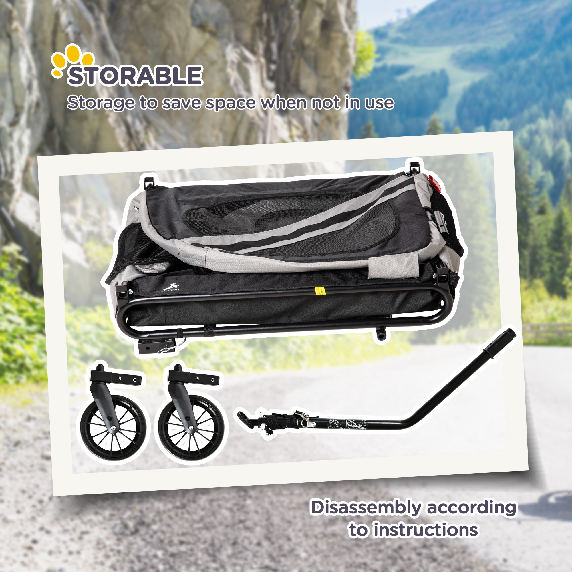 2-in-1 Pet Bike Trailer for Small Medium Dogs, Road-Visibility Dog Stroller Bicycle Carrier, Weather-Strong Bike Wagon Trailer Sidecar Attachment, Gray — image 5