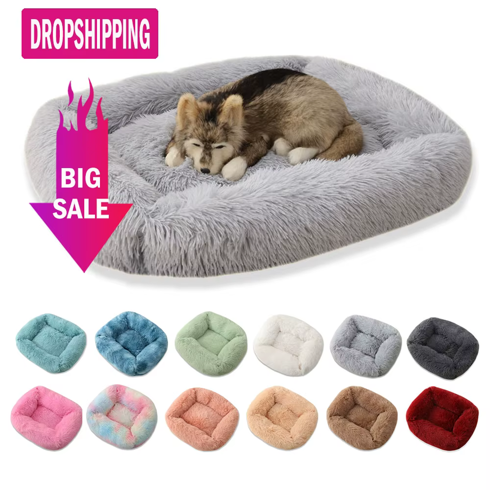 Square Dog Bed Long Plush Solid Color Pet Beds For Little Medium Large Pets Super Soft Winter Warm Sleeping Mats For Dogs Cats — image 1
